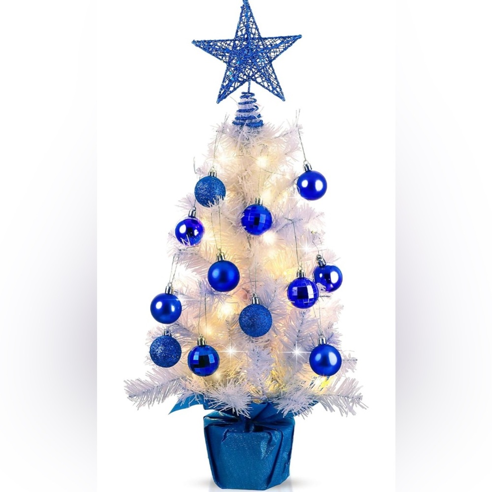 Elegant White and Blue Holiday Tree with Star Topper